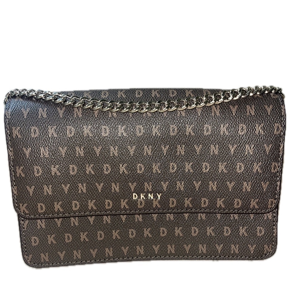 DKNY Bryant Flat Brown Monogram Crossbody Bag with Adjustable Strap